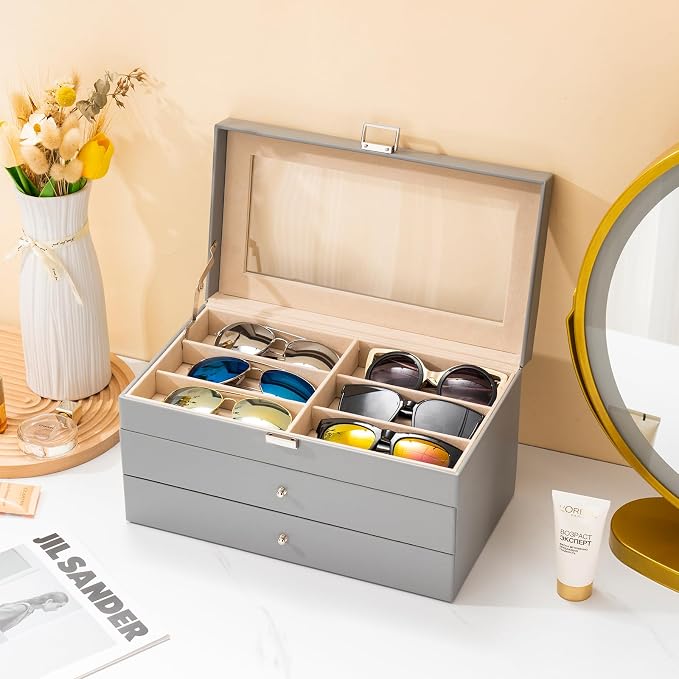 ProCase 3-layer Sunglasses Storage Organizer, 18 Slots Leather Sunglass Box - Image 7