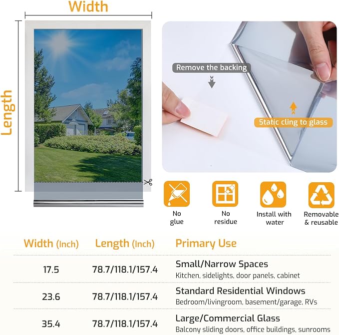 LUTE One Way Window Privacy Film, Window Tint, 23.6" x 78.7" | Sun Blocking UV - Image 7