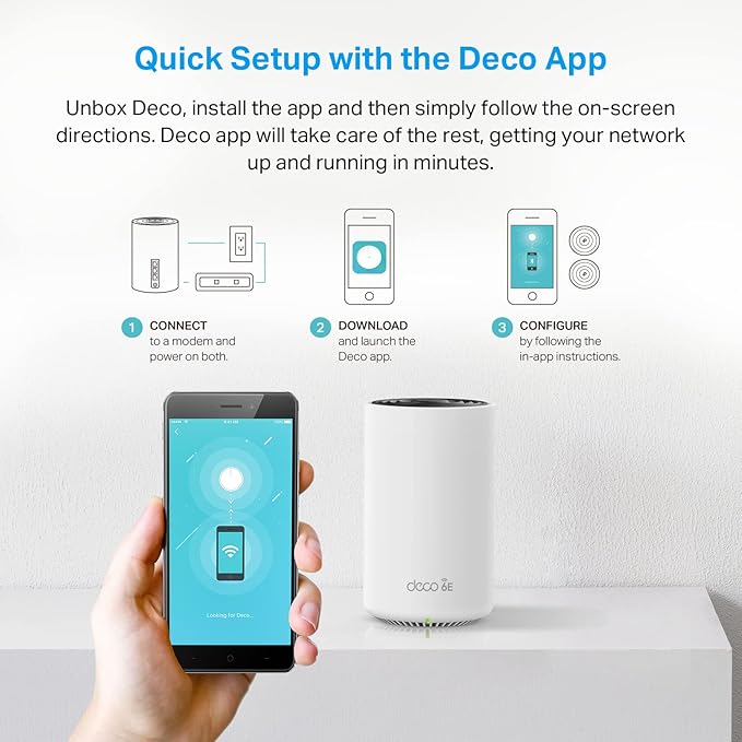 TP-Link Deco XE75 Pro AXE5400 Tri-Band WiFi 6E Mesh Router - 2.5G WAN/LAN Port, 2 x Gigabit LAN Ports, Covers up to 2900 Sq.Ft, Replaces WiFi Router and Extender, AI-Driven Mesh, 6GHz Band, 1-Pack