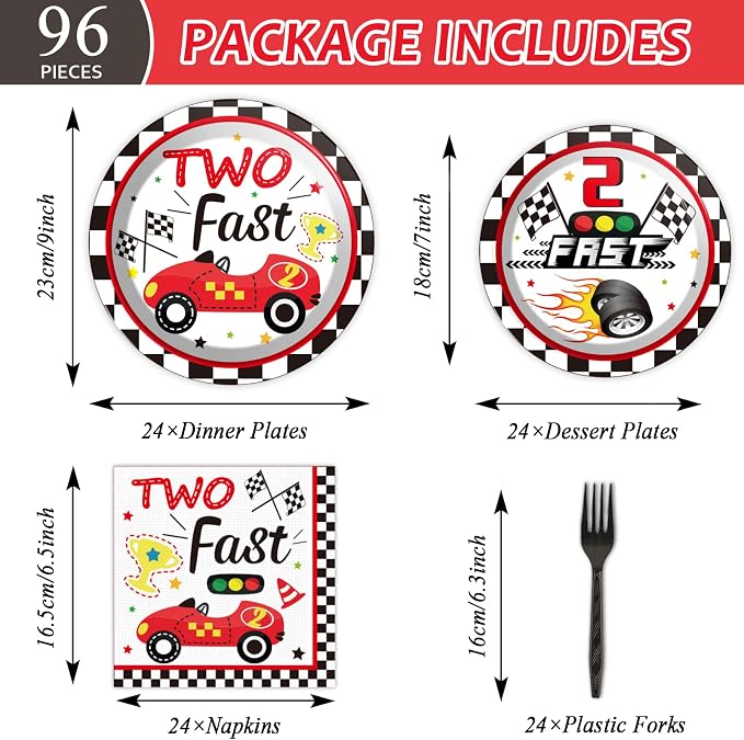 96pcs Two Fast Plates and Napkins Race Car Party Decorations Racing 2 fast - Image 2