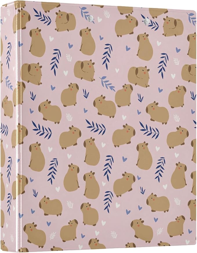Cute Capybara Round Ring Binders 1.5 Inch Flowers Strawberry Doodle Pattern 3 by Wamika