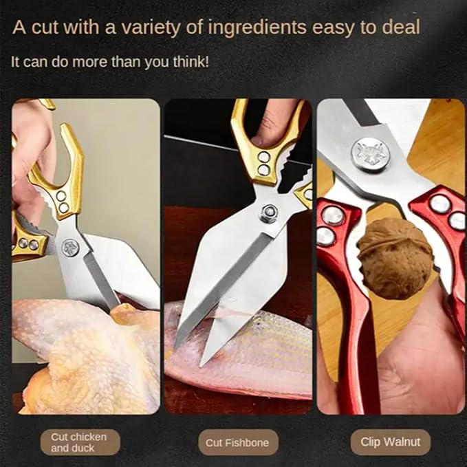 Multi-Purpose Kitchen Scissors,stainless steel scissors,Poultry Shears,Sharpeners Bottle Openers Zester and More Stainless Steel,for opening cans and heavy duty poultry cutting (Green)