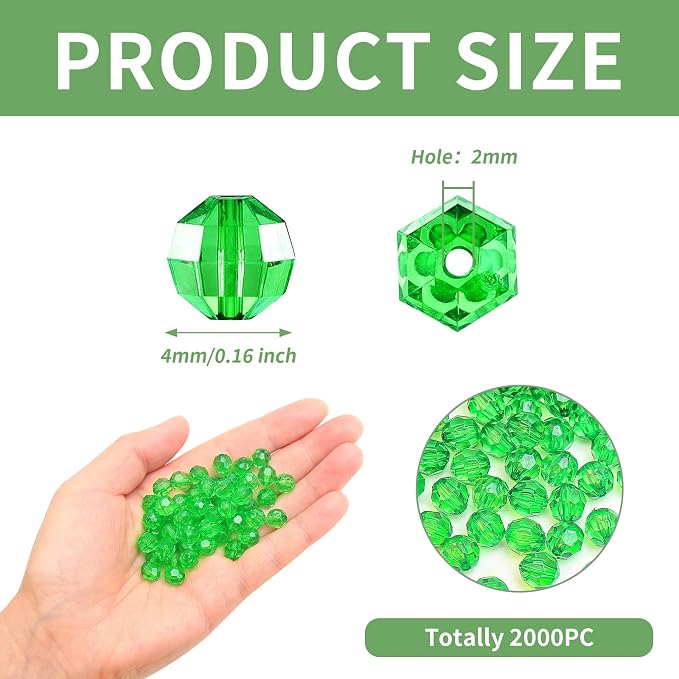 BONNY BOXX 2000pcs 4mm Acrylic Faceted Round Crystal Beads Transparent Deep - Image 3