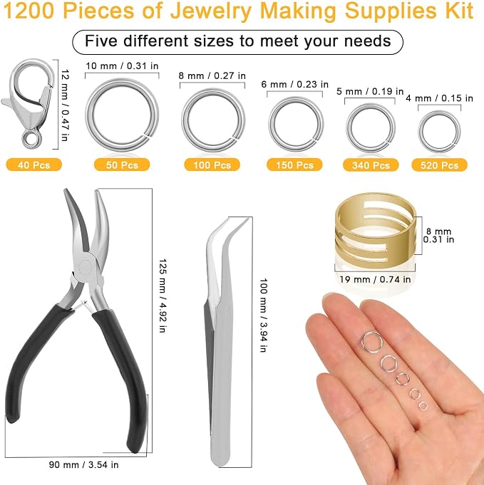 Anezus 1200PCS Jump Rings for Jewelry Making Kit, Jump Rings and Necklace Clasps - Image 3