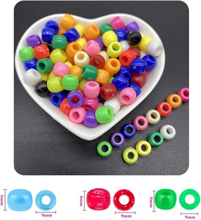2000+ Pony Beads Bulk 6x9mm Multi-Colored Plastic Craft Beads Set, Bulk Hair - Image 2