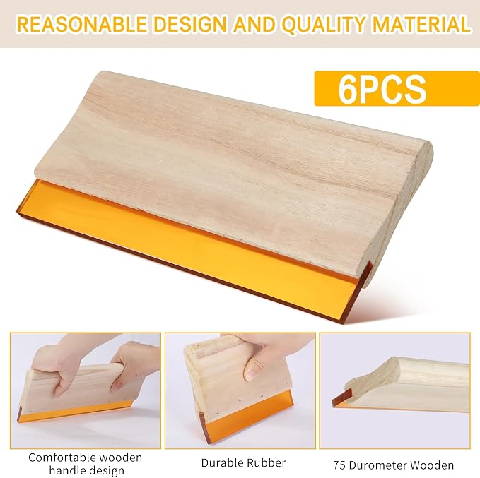 Barydat 6 Pcs Rubber Screen Printing Squeegee Wooden Ink Scraper 75 Durometer - Image 3