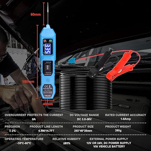 Multifunctional Car Circuit Tester,Digital Display Short Circuit Finder,6-24V AC/DC Car Power Tester, Component Activation Electrical Tester for Trailer Lights Testing/Continuity Testing