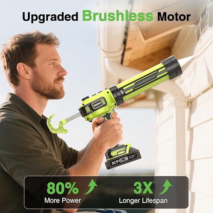 Electric Caulking Gun 20V, Cordless Caulking Gun with 2 x 2.0Ah Batteries, LED Light, Variable Speed, 10 OZ-10.1 OZ Battery Sealant Gun Tool for Filling, Sealing