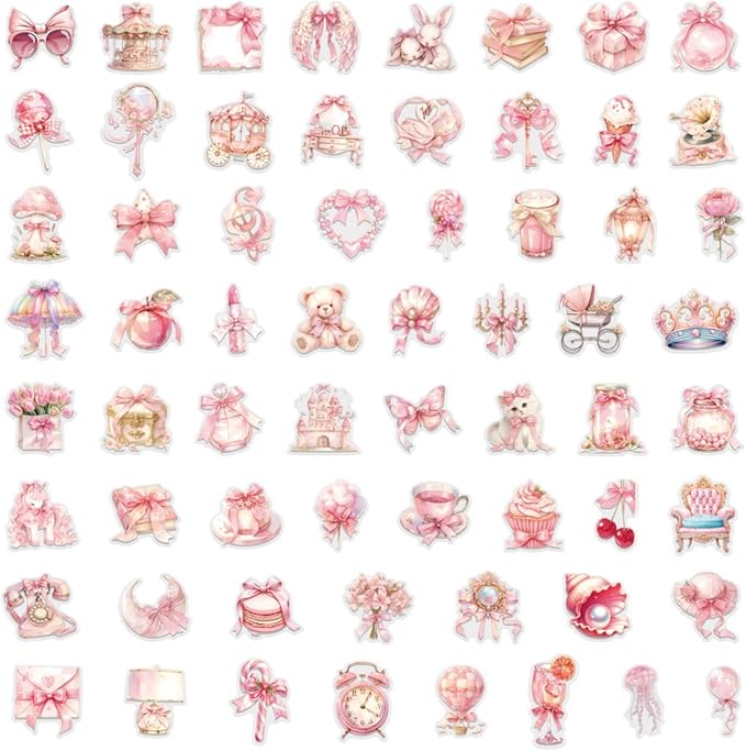 60 Pcs Clear PET Pink Coquette Aesthetic Stickers - Image 7