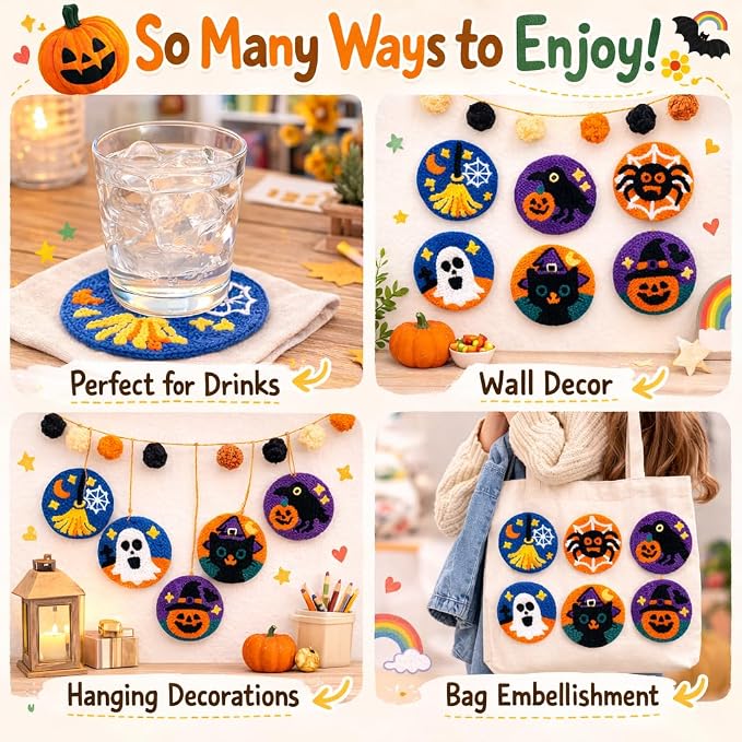 Halloween Punch Needl Kit for Adults Beginners, Easy Embroidery Punch Coaster - Image 6