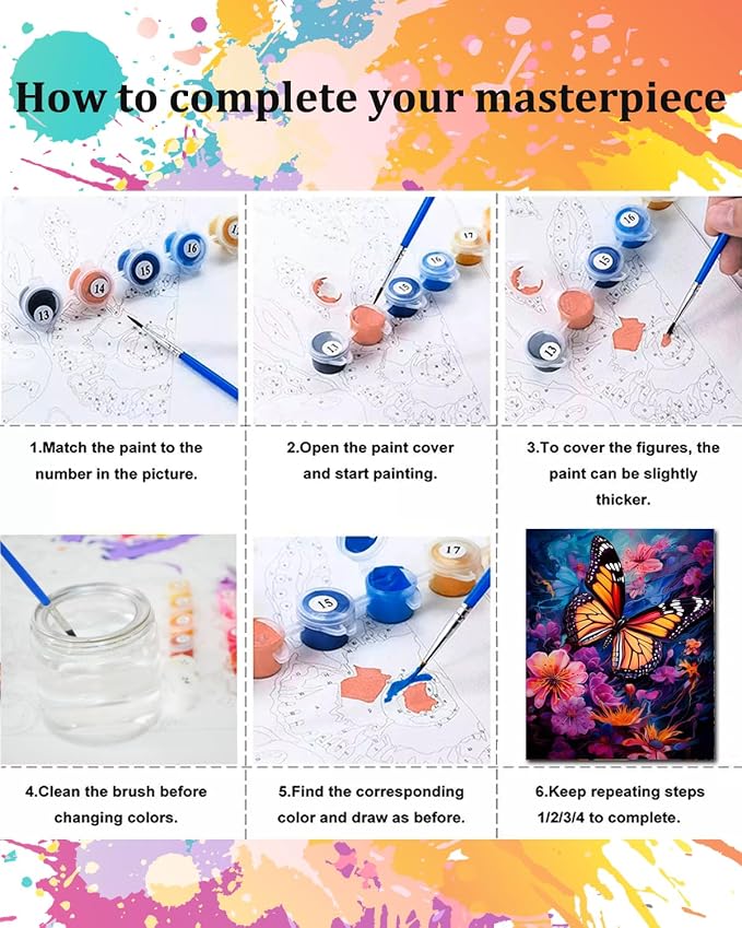 TOCARE Butterfly Flowers Paint by Numbers Kit - Image 6