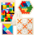 4 Pack Wooden Blocks Puzzles | Russian Blocks, Hexagon Puzzles, Tangrams Puzzles by Unknown