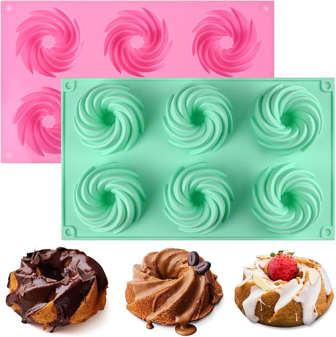 HUAKENER 2 Pcs Mini Fluted Cake Pan, 6-Cavity Fluted Cake Mold, Non-stick by HUAKENER