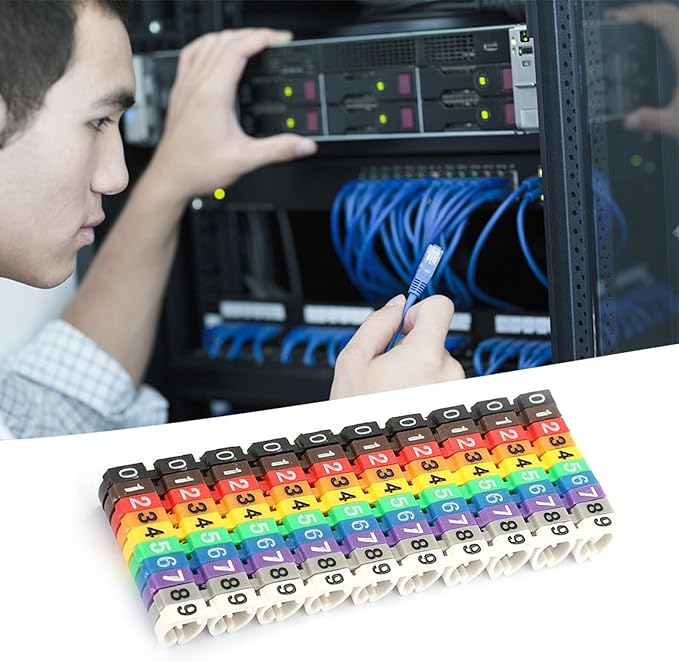 Wire Number Labels, 0.3 x 0.2in Colorful Wire Number Tube Cable Marker, Digital Number Clip on Wire Marker, Plastic Wire Numbering Marker for Wires Management, 100Pcs