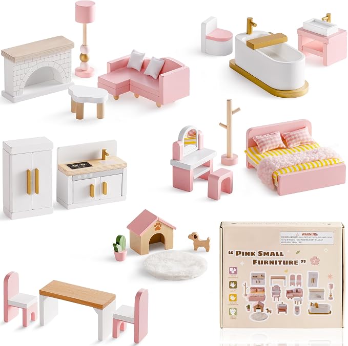ROBOTIME Wooden Dollhouse Furniture Set, Dollhouse Accessories and Pretend Play - Image 9