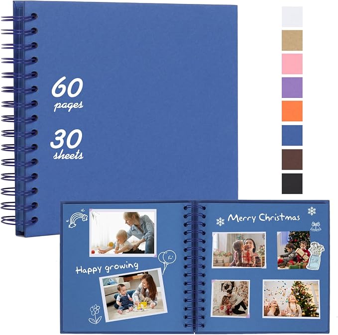 RECUTMS 8x8 Inch Scrapbook Photo Album 60 Pages Hardcover Kraft Paper Blue | by RECUTMS