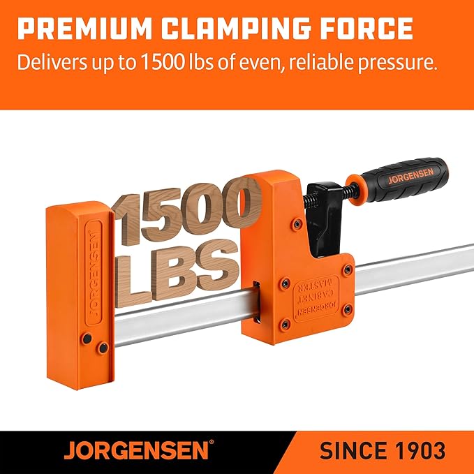 Jorgensen 2-pack 30” Bar Clamp Set, 90° Parallel Clamp Cabinet Master, Steel Jaw Bar Clamp for Woodworking, 1500 lbs load Limited