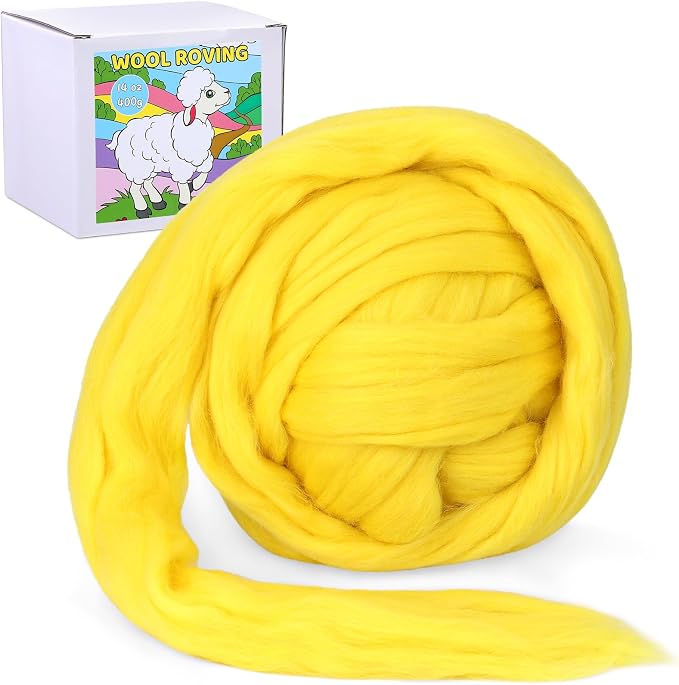 QMNNMA Wool Roving Bulk, 14.1oz Needle Felting Wool-Yellow | Super Wool Chunky by Qmnnma