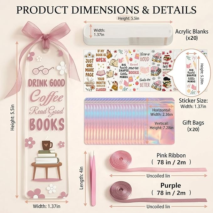 Qrhky Acrylic Bookmark Blanks, 1.37x5.5 Clear Acrylic Bookmarks, UV DTF Decals - Image 6