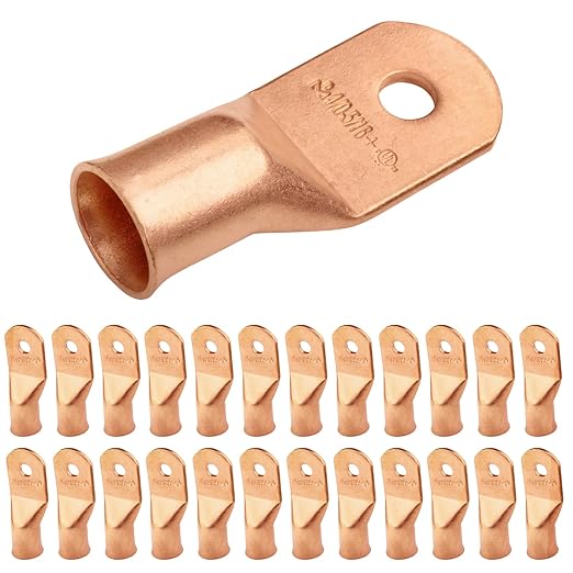 SELTERM 25pcs 4/0 AWG(XL) 5/16" Stud Battery Lugs,Ring Terminals,Heavy Duty Copper Wire Lugs,Battery Cable Ends,0000 Gauge Ring Terminal Connectors,UL Bare Copper Eyelets Electrical Battery Cable Lugs