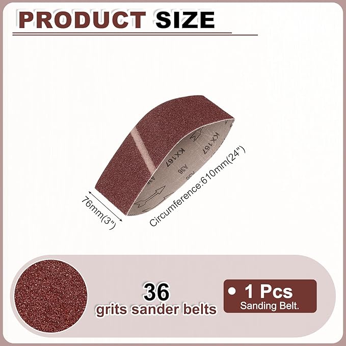 HARFINGTON 3 x 24 Inch Sanding Belts, 1 Pcs 36 Grits Aluminum Oxide Abrasive Belt Sander File Belt for Woodworking, Metal Polishing, Knife Sharpener