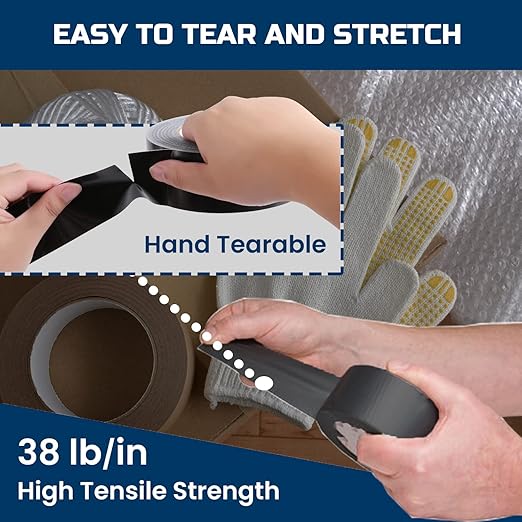 Lichamp Black Duct Tapes Heavy Duty, 17 Mil Waterproof No Residue Clear Duct Tape for Packaging Taping Sealing Repairing Tying, Thick & Wide Tape for DIY or Commercial Use, 2 inches x 25 Yards