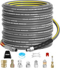 Sewer Jetter Kit for Pressure Washer 100FT, Drain Cleaner Hose 5800PSI 1/4 Inch NPT Corner with Sewer Cleaning Tool High Pressure Nozzle and Spanner Waterproof Tape