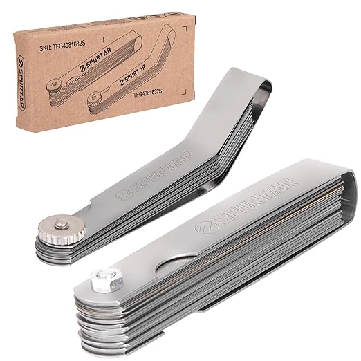 Spurtar 2pcs Feeler Gauge Set 32-Blade Straight Feeler Gauge and 16-Blade Offset Feeler Gauges Filler Gauge SAE Metric Filler Gauge Set Feeler Gauges for Valves, Guitar, Spark Plug, Piston Measure
