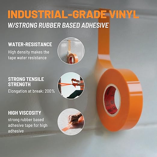 RED WOLF 10 Pack Orange Electrical Tape 3/4 Inch x 66 Ft Industrial Grade UL/CSA Listed 7 Mil Thick Flame Retardant High Temp Waterproof Electrical PVC Tape Electric Super Vinyl Rated 600V