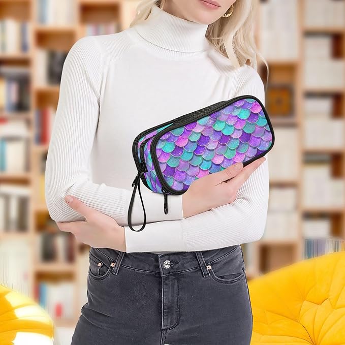 Pink Blue Purple Mermaid Scales Pencil Case Box Boys Girls Large Pencil Pouch - Image 8