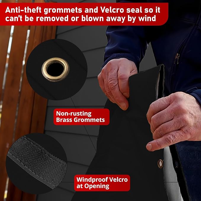 Redford Supply Co. Cold Snap (5°F) Backflow Preventer Insulation Cover, 30"W x 24"H, Pipe Insulation, Water Sprinkler Covers for Outside, Sprinkler Backflow Cover for Winter, Well Pump Bag (Black)