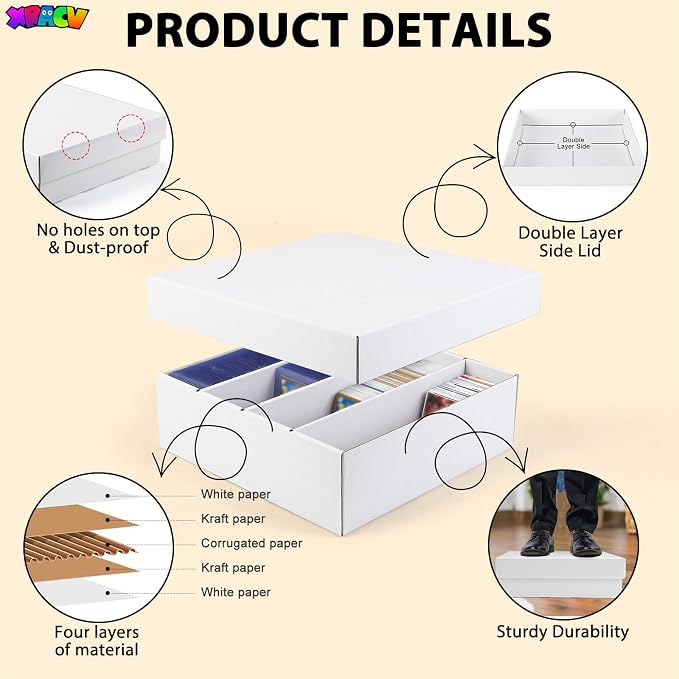 5-Pack Toploader Trading Card Storage Box, 4 Row 3200 Count White Cardboard - Image 5