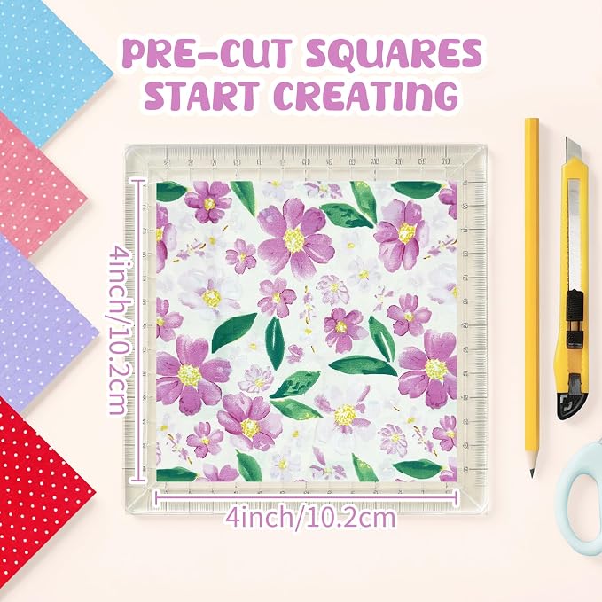 Aubliss 200pcs 100% Cotton Fabric Bundle 4" x 4" PreCut Fat Squares Sheets - Image 2
