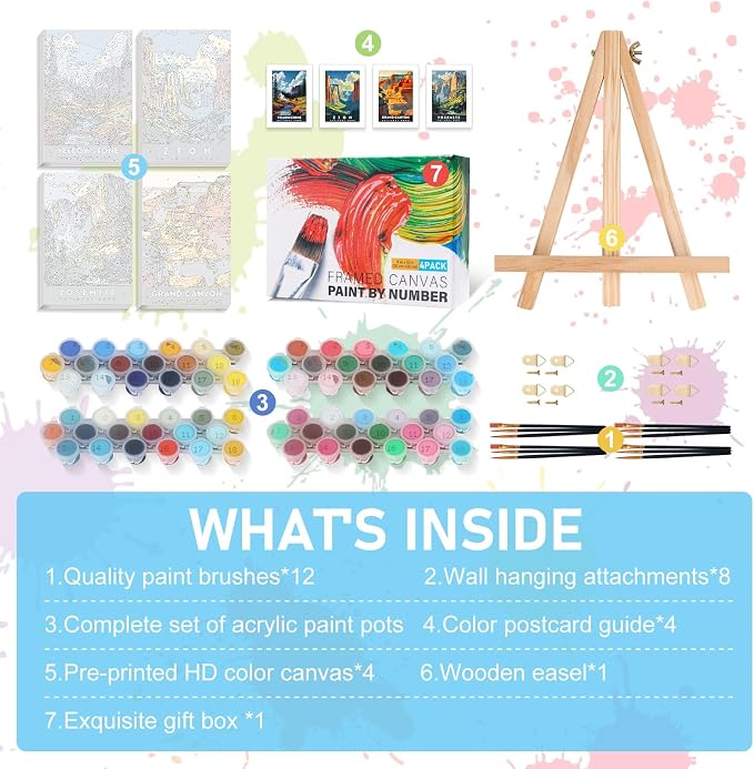 4 Pack Framed Paint by Numbers Kit - Image 6