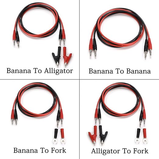 Sumnacon 4 in 1 Banana Plug Alligator Clip Pure Copper Fork Test Lead, 3.3 ft Multimeter Flexible Test Lead Wire Cable with Protective Jack Copper Clamps for Electrical Testing 1000V/15A