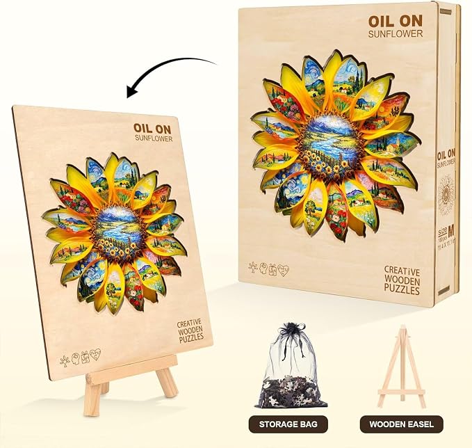 Sunflower Oil Painting Puzzles Adults Gifts Wooden 180 Pieces 11.4 * 11.1in - Image 5
