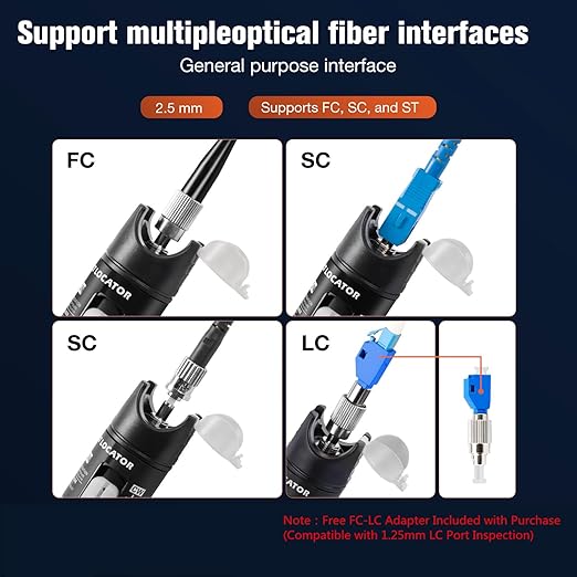 VFL Visual Fault Locator, 80KM Range Fiber Optic Cable Tester Meter with 2.5 mm Universal Connector FC Male to LC Female Adapter for CATV Telecommunications