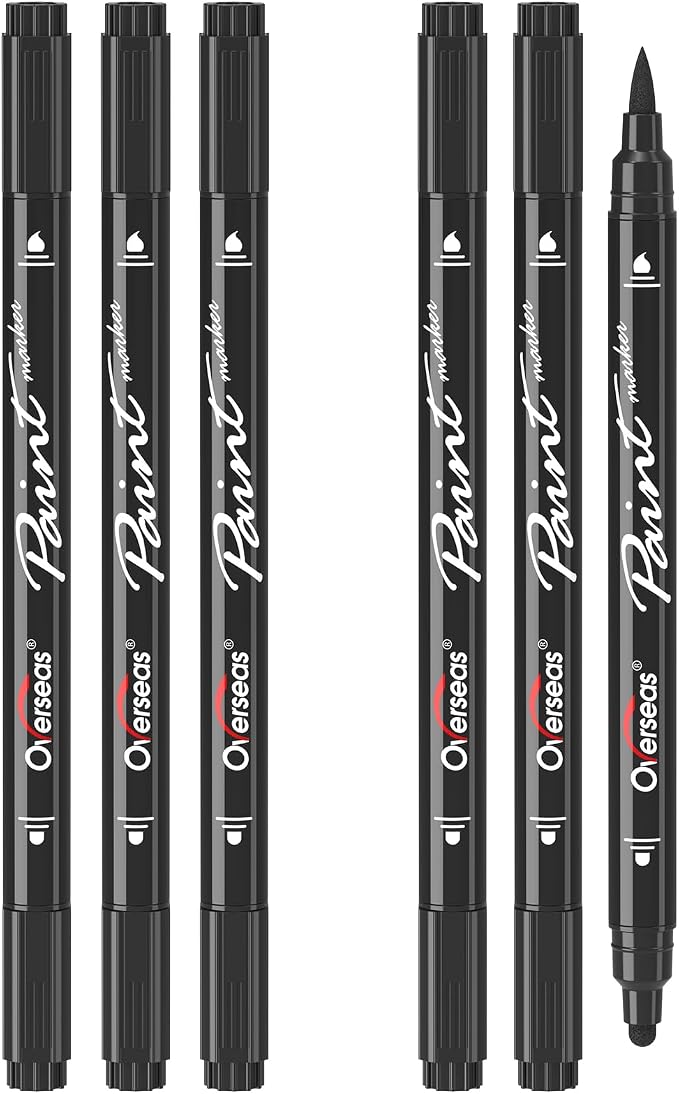 Overseas 6 Black Acrylic Paint Markers, Dual Tip Paint Pens Acrylic Marker | by Overseas