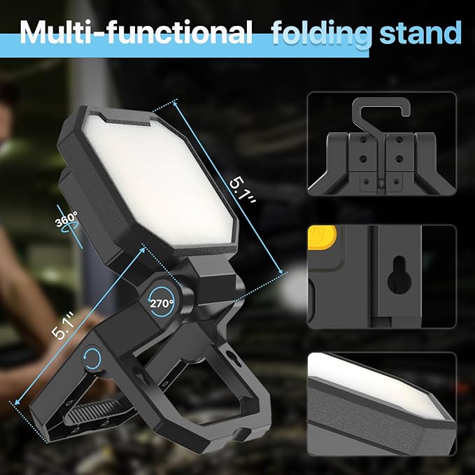 HYPERLITE Rechargeable Work Light: 1pack 20W 2000Lumens Magnetic Work Light - Hanging Hook Folding Bracket LED Work Light Job Site Lighting for Car Repairing Camping Working Hurricane