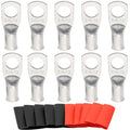 SVAAR 10pcs 8 AWG - 3/8''(M10) Battery Cable Lugs Tinned Copper Wire Lugs UL Listed 8 Gauge Ring Terminals Battery Cable Ends Heavy Duty Closed End Crimp Lugs with 10pcs 3:1 Heat Shrink Tubings
