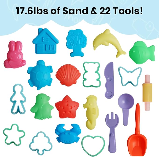 FURWEY Play Sand Set, with 17.6lbs of Colorful Sensory Sand, Plus 22 Tools & - Image 2