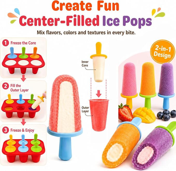 Stuffed Popsicle Mold, 2-in-1 Silicone Ice Pop Maker - Image 2