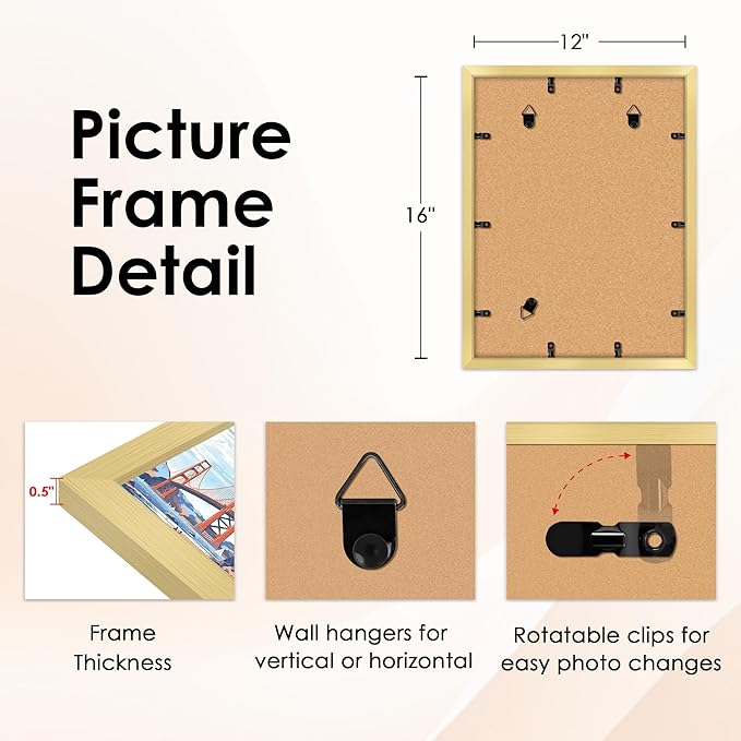 FIXSMITH 12x16 Picture Frame Gold Set of 2, Photo Frame - Image 3