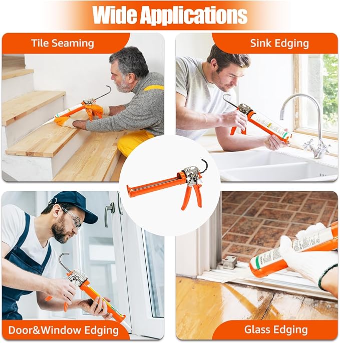 Holothurian Caulking Gun, Caulk Gun No Drip,Sealant Finishing Tool Grout Scraper for Kitchen Bathroom Window Sink Joint, 1/10 Gallon Cartridge, 20:1 Thrust Ratio