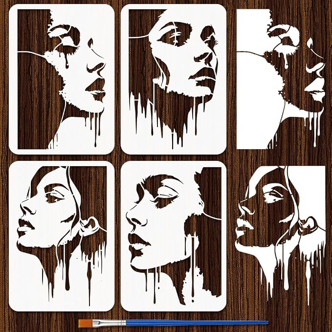 FINGERINSPIRE 4 Styles Woman Stencils 8.3x11.7 Inch Water Drop Woman Stencils by FINGERINSPIRE