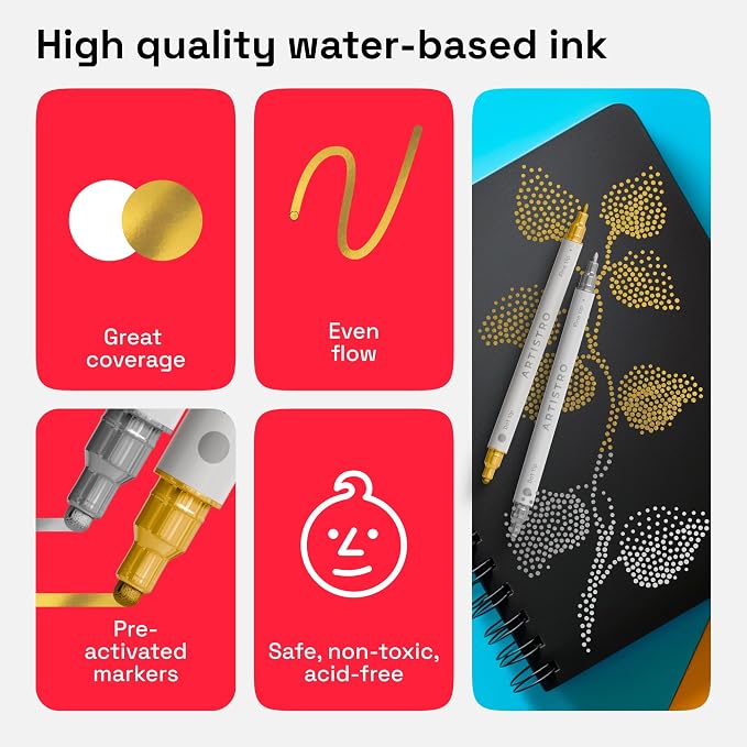 ARTISTRO 2 Gold & Silver Dual-Tip Acrylic Paint Pens - Image 5