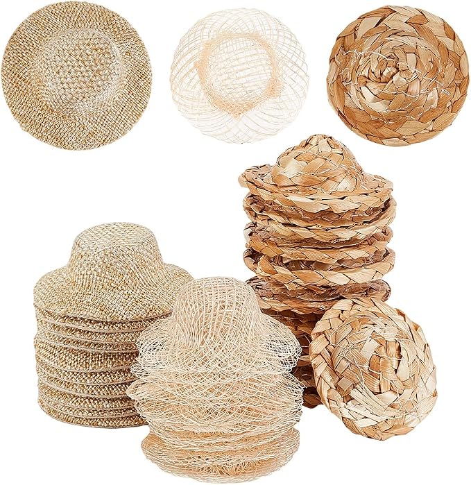 AHANDMAKER 30 Mini Straw Hats Craft Doll Hats Ornaments Woven Caps by AHANDMAKER