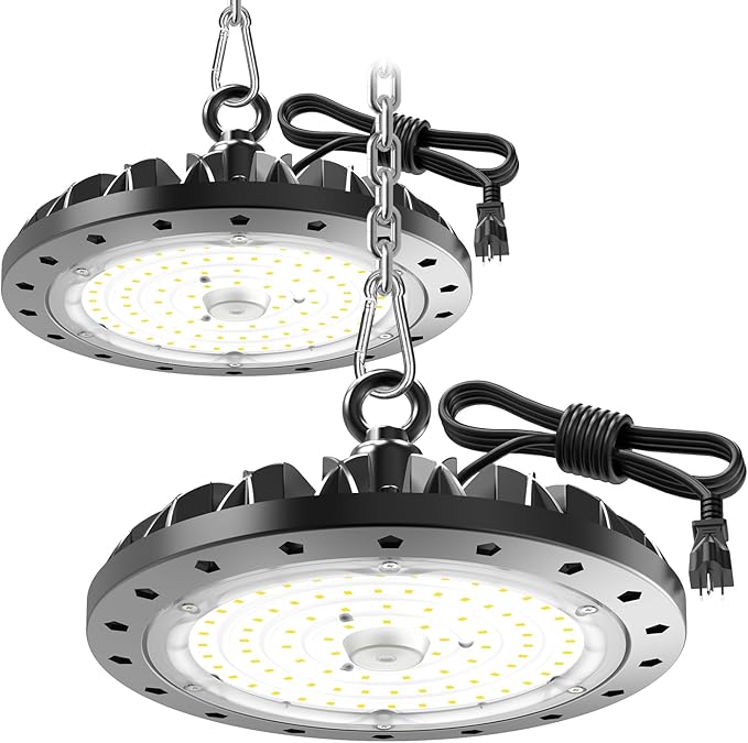 loyal UFO High Bay Commercial Shop Light: 6000K Industrial Lighting - for Warehouse Workshop Garage Factory with US Plug 1.2 Meter Cable