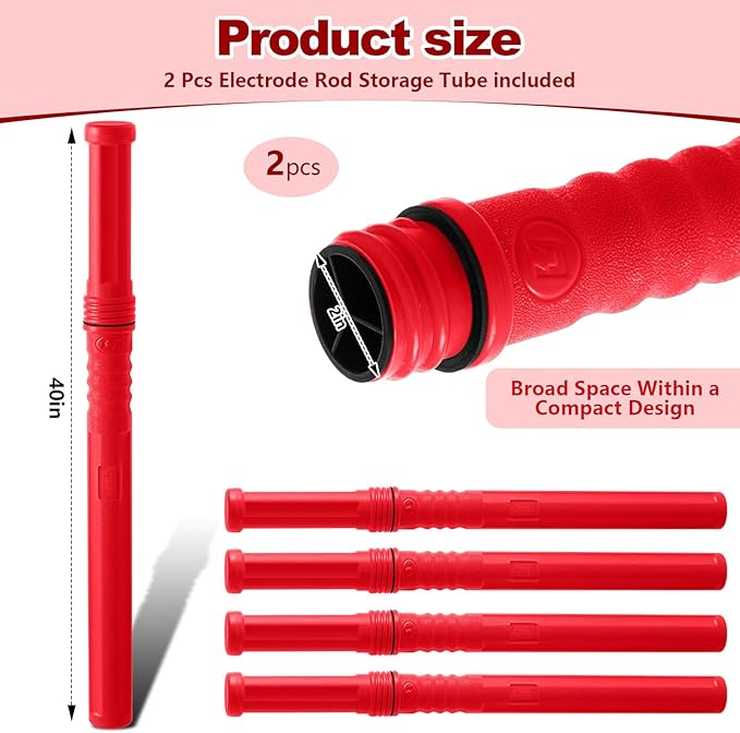 Tandefio 2 Pcs Welding Rod Storage 40 Inch Tig Rod Storage Canisters Welding Electrode Holder Airproof Waterproof Welding Rod Container (Red)