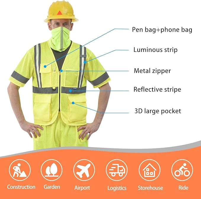 A-SAFETY High vis Reflective Mesh safety Vest ANSI Class 3